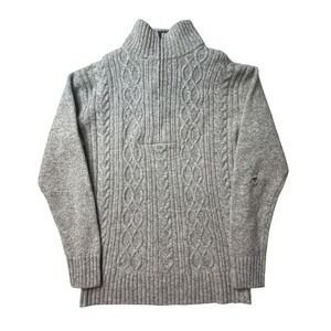 Carraig Donn Sweater Mens S Gray Pure New Wool Quarter Zip Cable Knit Irish